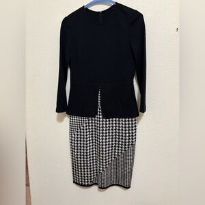 St. John Black Textured Houndstooth Dress